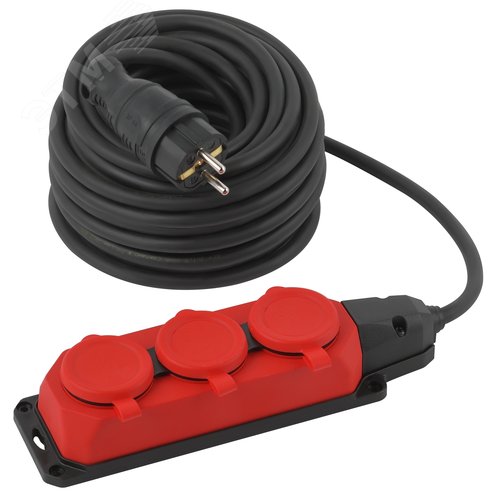 Изображение товара Удлинитель силовой UK-3e-3x1,5-20m-IP44KG с заземлением 3 розетки каучук 20м КГ 3х1,5мм2 IP44 (шт)