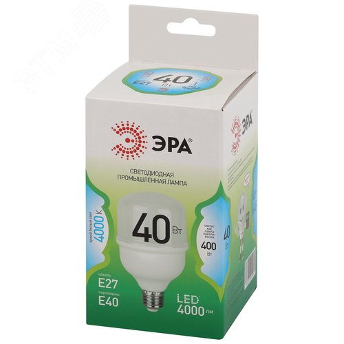 Лампа светодиодная высокой мощности LED 40 Вт 4000Лм 4000К T80 нейтральный E27/E40 (переходник) 170-265В LED POWER T80-40W-840-E27/E40 Green Line - фото 3