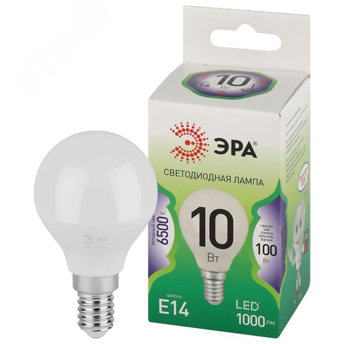 Изображение товара Лампа светодиодная LED 10 Вт 1000Лм 6500К шар холодный E14 220-240В LED P45-10W-865-E14 Green Line (шт)