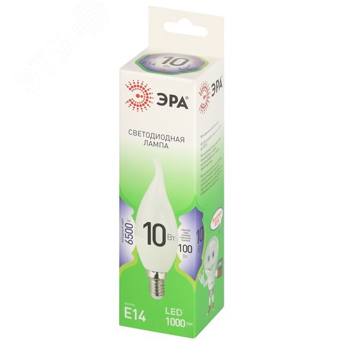 Лампа светодиодная LED 10 Вт 1000Лм 6500К свеча на ветру холодный E14 220-240В LED BXS-10W-865-E14 Green Line - фото 3