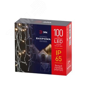 Изображение товара Гирлянда светодиодная новогодняя бахрома 0,7x2 м, белый каучук, теплый белый свет 100 LED ERAPS-WK1 (шт)