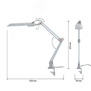 Светильник настольный с лампой PL на струбцине серый NL-201-G23-11W-GY - фото 6