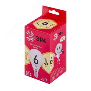 Лампа светодиодная LED 6 Вт 480Лм 2700К шар теплый E14 220-240В LED P45-6W-827-E14 Red Line - фото 2
