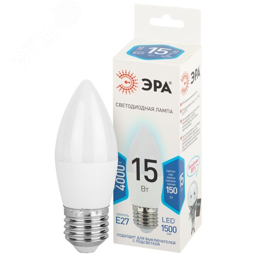 Лампа светодиодная 15Вт свеча нейтральный белый свeт Е27 STD LED B35-15W-840-E27 - фото 2