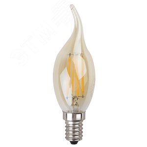 Лампа светодиодная филаментная F-LED BXS-5W-827-E14 gold (филамент, свеча на ветру золот., 5Вт, тепл, E14 (10/100/2800) Б0027940 ЭРА - 3