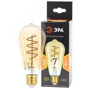 Лампа светодиодная филаментная F-LED ST64-7W-824-E27 spiral gold (филамент, спир зол, 7Вт, тепл, E27) (20/960) Б0047665 ЭРА