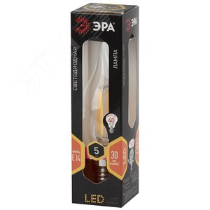 Лампа светодиодная филаментная F-LED BXS-5W-827-E14 (филамент, свеча на ветру, 5Вт, тепл, E14 (10/100/2800) Б0043436 ЭРА - 2