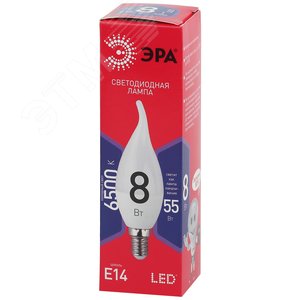 Лампа светодиодная LED 8 Вт 640Лм 6500К свеча на ветру холодный E14 220-240В LED BXS-8W-865-E14 Red Line - фото 2