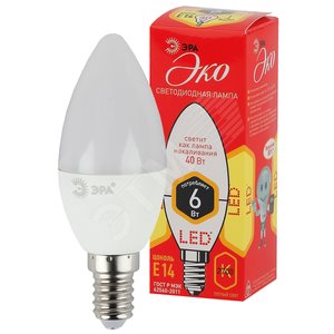 Лампа светодиодная ECO LED B35-6W-827-E14 (диод, свеча, 6Вт, тепл, E14 (10/100/3500)