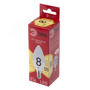 Лампа светодиодная LED B35-8W-827-E14 R (диод свеча 8Вт тепл E14) (10/100/3500) Б0050694 ЭРА - 2