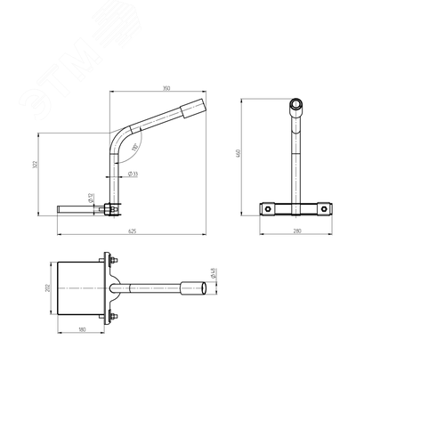 Кронштейн на опору для уличного светильника с 1 хомутом 350mm d48mm SPP-AC3-0-350-048 - фото 2