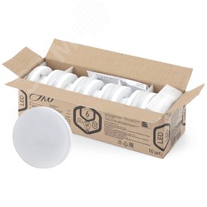 Лампа светодиодная LED 6 Вт 480Лм 2700К таблетка (GX53) теплый GX53 220-240В ECO LED GX-6W-827-GX53 (10-PACK) Red Line - фото 1