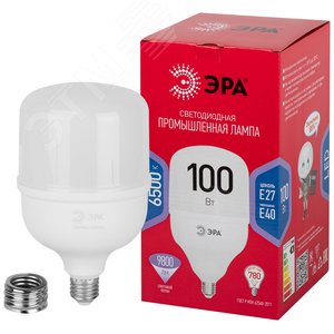 Лампа светодиодная LED 100 Вт 9800Лм 6500К T140 холодный E27/E40 (переходник) 150-275В LED POWER T140-100W-6500-E27/E40 Red Line - фото 1