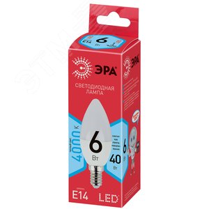 Лампа светодиодная ECO LED B35-6W-840-E14 (диод, свеча, 6Вт, нейтр, E14 (10/100/3500) Б0020619 ЭРА - 2