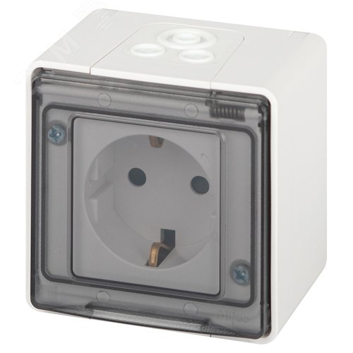 Изображение товара Розетка однофазная наружная (открытой установки) с заземлением со шторками белый 16А 250В IP55 винтовые клеммы 11-2502-01 Эра Эксперт (шт)
