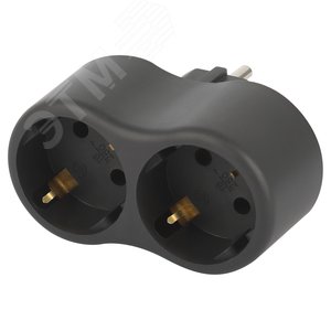 Изображение товара Разветвитель электрический на 2 розетки с заземлением 16А черный SPx-2e-B (шт)