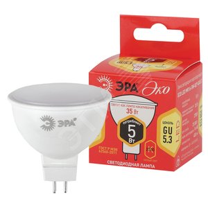 Лампа светодиодная ECO LED MR16-5W-827-GU5.3 (диод, софит, 5Вт, тепл, GU5.3) (10/100/4000)
