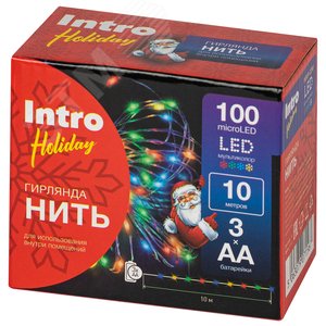 Гирлянда светодиодная новогодняя нить мультиколор 10 м 100 microled IP20 3AA Intro Holiday INNR-02M (элементы питания закупаются отдельно 3ААА) - фото 6