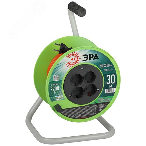 Изображение товара Удлинитель силовой RP-4-2x1.0-30m на пластиковой катушке без заземления 4 розетки 30м ПВС 2х1мм2 (шт)