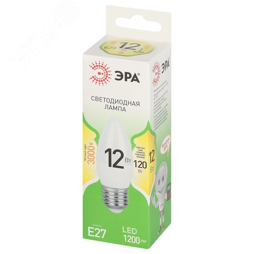 Лампа светодиодная LED 12 Вт 1200Лм 3000К свеча теплый E27 220-240В LED B35-12W-830-E27 Green Line - фото 3