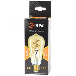 Лампа светодиодная филаментная F-LED ST64-7W-824-E27 spiral gold (филамент, спир зол, 7Вт, тепл, E27) (20/960) Б0047665 ЭРА - 2