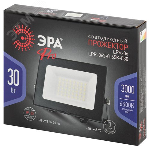 Прожектор светодиодный ДО-30 Вт 6500К 3000 Лм IP65 черный 30w холодный 190-265В LPR-062-0-65K-030 - фото 4