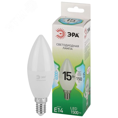 Лампа светодиодная LED 15 Вт 1500Лм 4000К свеча нейтральный E14 220-240В LED B35-15W-840-E14 Green Line - фото 1