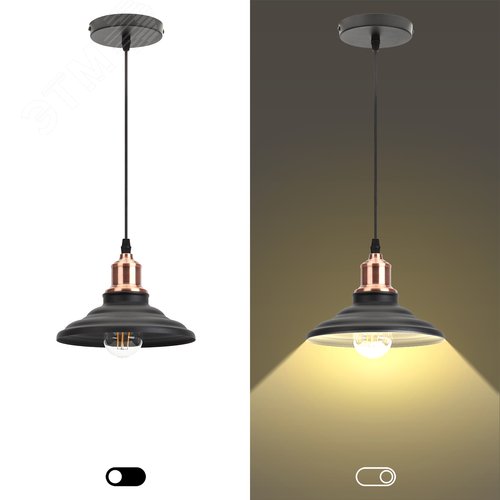 Светильник подвесной декоративный PL4 BK/RC металл, E27, max 60W, d203 мм, шагрень черный/медь (10/210) - фото 9