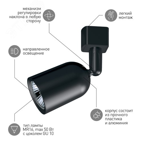 Светильник трековый однофазный TR41-GU10 BK MR16 черный под лампу - фото 8