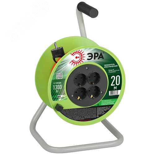 Изображение товара Удлинитель силовой RP-4e-3х0.75-20m на пластиковой катушке c заземлением 4 розетки 20м ПВС 3х0,75мм2 (шт)