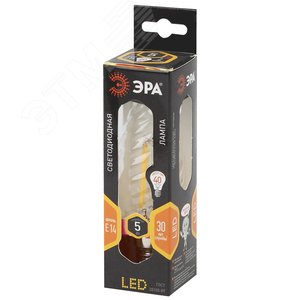 Лампа светодиодная филаментная F-LED BTW-5W-827-E14 (филамент, свеча витая, 5Вт, тепл, E14 (10/100/2800) Б0027935 ЭРА - 2