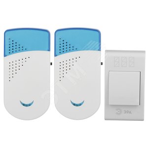 Изображение товара Звонок дверной беспроводной на батарейках 32 мелодии 100м IP20 со световой индикацией бело-синий 2АА/А23 TWIN-R (шт)