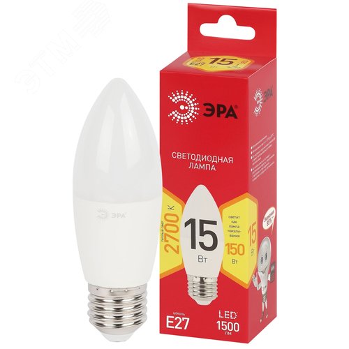 Лампа светодиодная ЭРА RED LINE LED B35-15W-827-E27 R 15Вт свеча теплый белый свет Е27 - фото 2