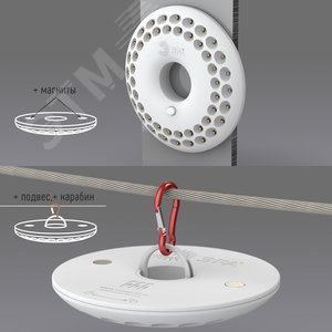 Фонарик светильник подвесной на батарейках 3хAA, подвес, карабин, магнитный в палатку, 48 LED KB-601 НЛО-48 - фото 6