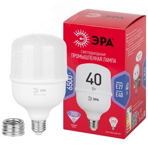 Лампа светодиодная LED 40 Вт 3900Лм 6500К T100 холодный E27/E40 (переходник) 150-275В LED POWER T100-40W-6500-E27/E40 Red Line - фото 1