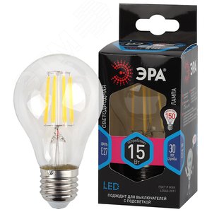 Лампа светодиодная F-LED A60-15W-840-E27 (филамент, груша, 15Вт, тепл, Е27) (10/100/1500)