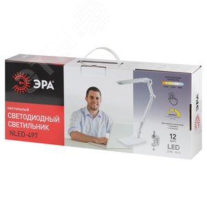 Светильник настольный светодиодный NLED-497-12W-W на струбцине и с основанием белый - фото 2