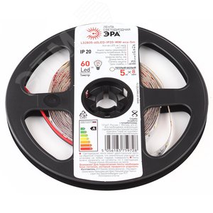 Лента светодиодная 4,8Вт/м 12В 3000К IP20 60LED/м LS2835-60LED-IP20-WW-eco-5m - фото 2