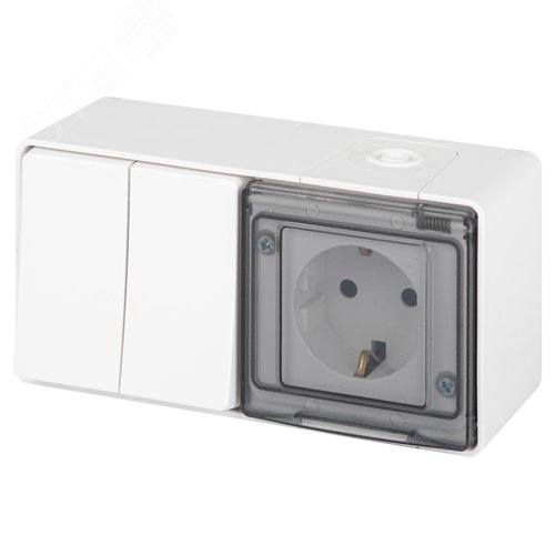 Изображение товара Блок розетка с выключателем (открытой установки) белый 16А 250В IP55 винтовые клеммы 11-7502-01 Эра Эксперт (шт)