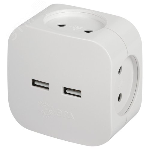 Изображение товара Разветвитель электрический SP-4-USB-W на 4 розетки + 2xUSB 2400mA, без заземл 10А белый (шт)