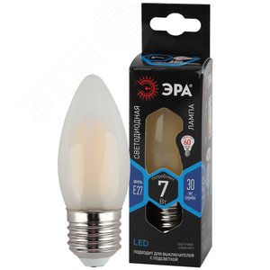 Лампа светодиодная F-LED B35-7W-840-E27 frost (филамент, свеча мат, 7Вт, нейтр, E27) (10/100/5000)