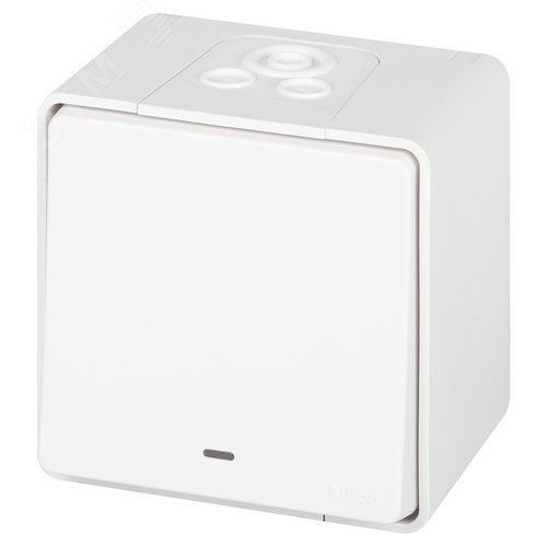 Изображение товара Выключатель одноклавишный наружный (открытой установки) с подсветкой IP55 белый 10А 250В винтовые зажимы ЭРА Эксперт 11-1502-01 (шт)