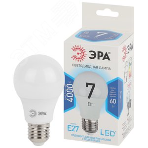 Лампа светодиодная LED A60-7W-840-E27 (диод, груша, 7Вт, нейтр, E27 (10/100/1500) Б0029820 ЭРА - 3