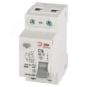 Выключатель автоматический дифференциальный электронный АВДТ 4,5кА SIMPLE D12E2C16AC30 АД-12 1P+N С16 30мА тип АС