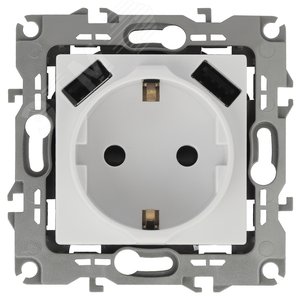 Изображение товара Розетка 2P+E 16A-250В, штор. с 2xUSB 5В-3А, Эра Elegance, белый 14-4109-01 (шт)