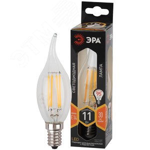 Лампа светодиодная F-LED BXS-11W-827-E14 (филамент, свеча на ветру, 11Вт, тепл, E14) (10/100/4000)