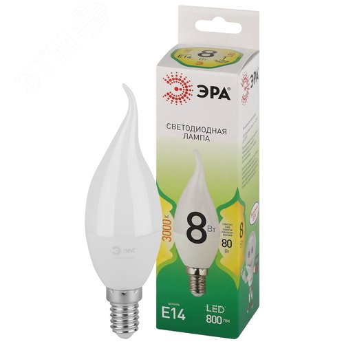 Лампа светодиодная LED 8Вт E14 теплый свет свеча на ветру BXS-8W-830-E14 GREEN LINE - фото 2