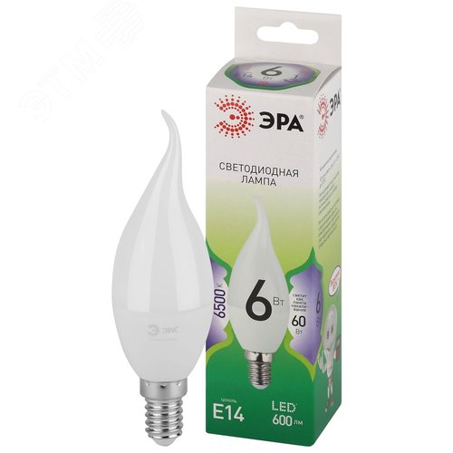 Лампа светодиодная LED 6Вт E14холодный свет свеча на ветру BXS-6W-865-E14 GREEN LINE - фото 2