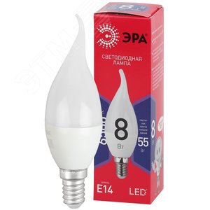 Лампа светодиодная LED BXS-8W-865-E14 R (диод, свеча на ветру, 8Вт, хол, E14) (10/100/2800)