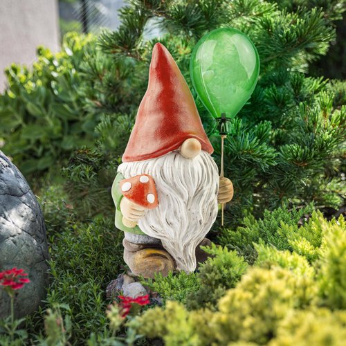 Фигура садовая ERASF22-08 из полистоуна Гном Мухомор с шариком 30 см - фото 6
